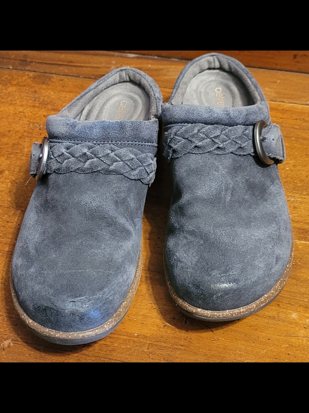Aetrex Suede Slip-On Clogs with Braided Strap - Blue